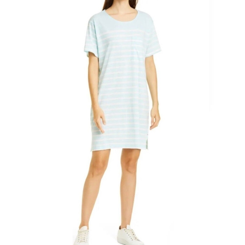 NWT La Ligne Edie Striped Knit T-Shirt Dress in Blue/White